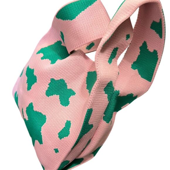Unbranded Handbags - Pink & Green Cow Print Tote Handle Bag